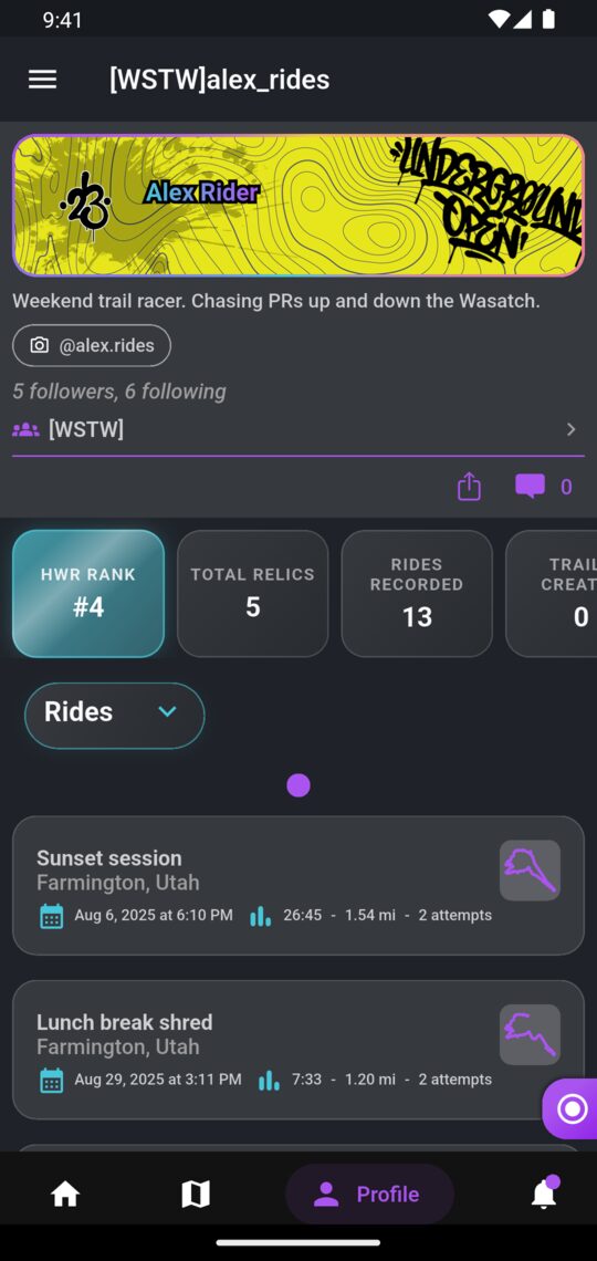 Your profile in the app