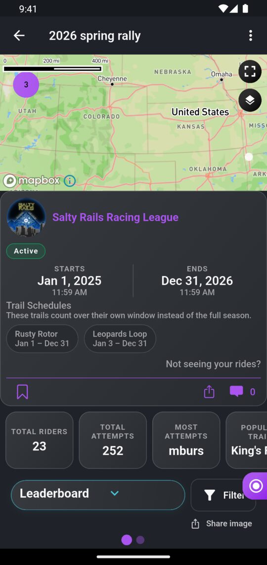 A season page in the app