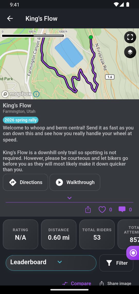 A trail page in the app