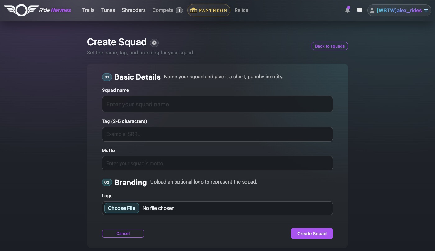 Creating a squad on the website